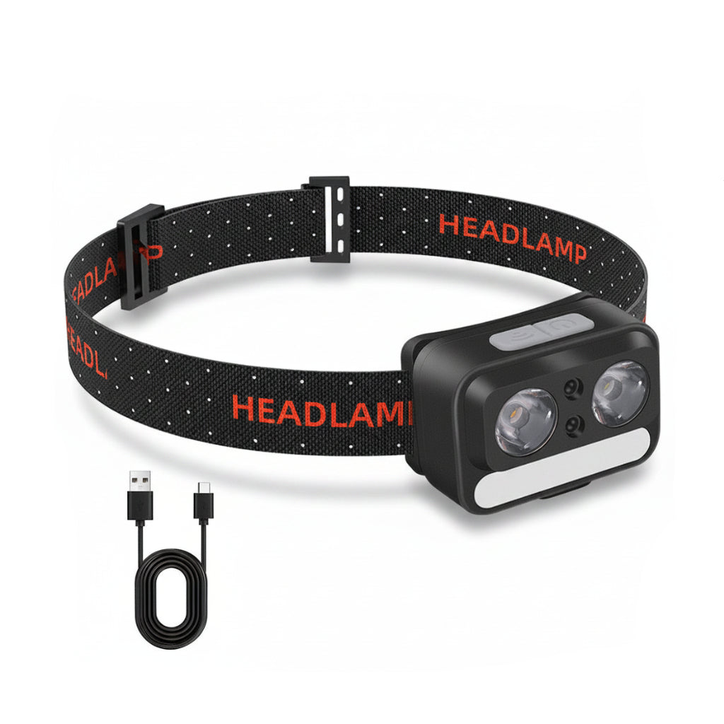 Black headlamp with red 'HEADLAMP' text on a white background