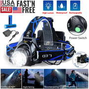 LED headlamp with features and usage scenarios on a white background