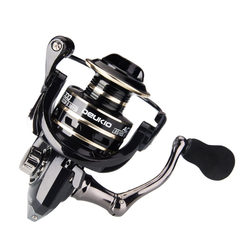 Fishing reel with 'Deukio' branding on a white background