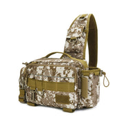 Camouflage tactical sling bag on a white background