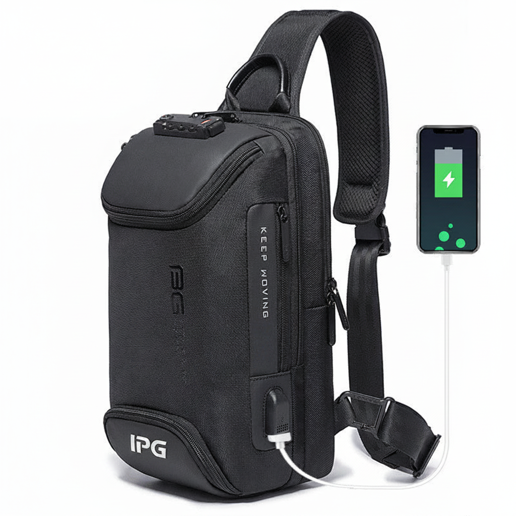 USB Charging Outdoor Chest Bag Black - No Text