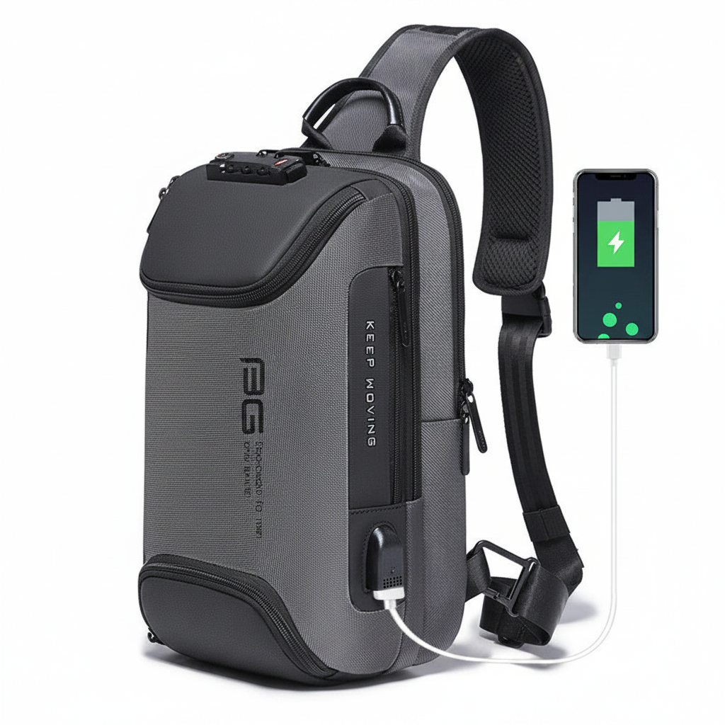 USB Charging Outdoor Chest Bag Grey - Clean